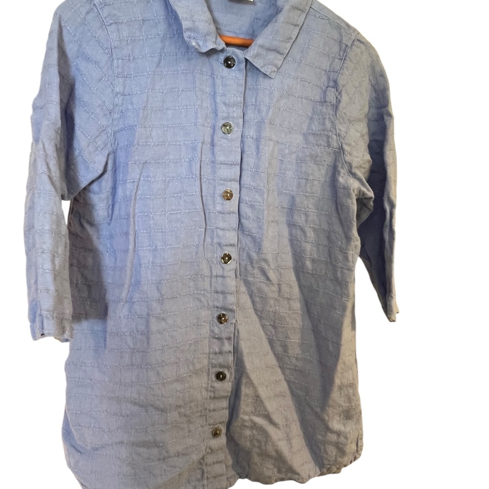 VTG 90s Click by Color Me Cotton Blue Linen Button Up Shirt Women's Size Medium